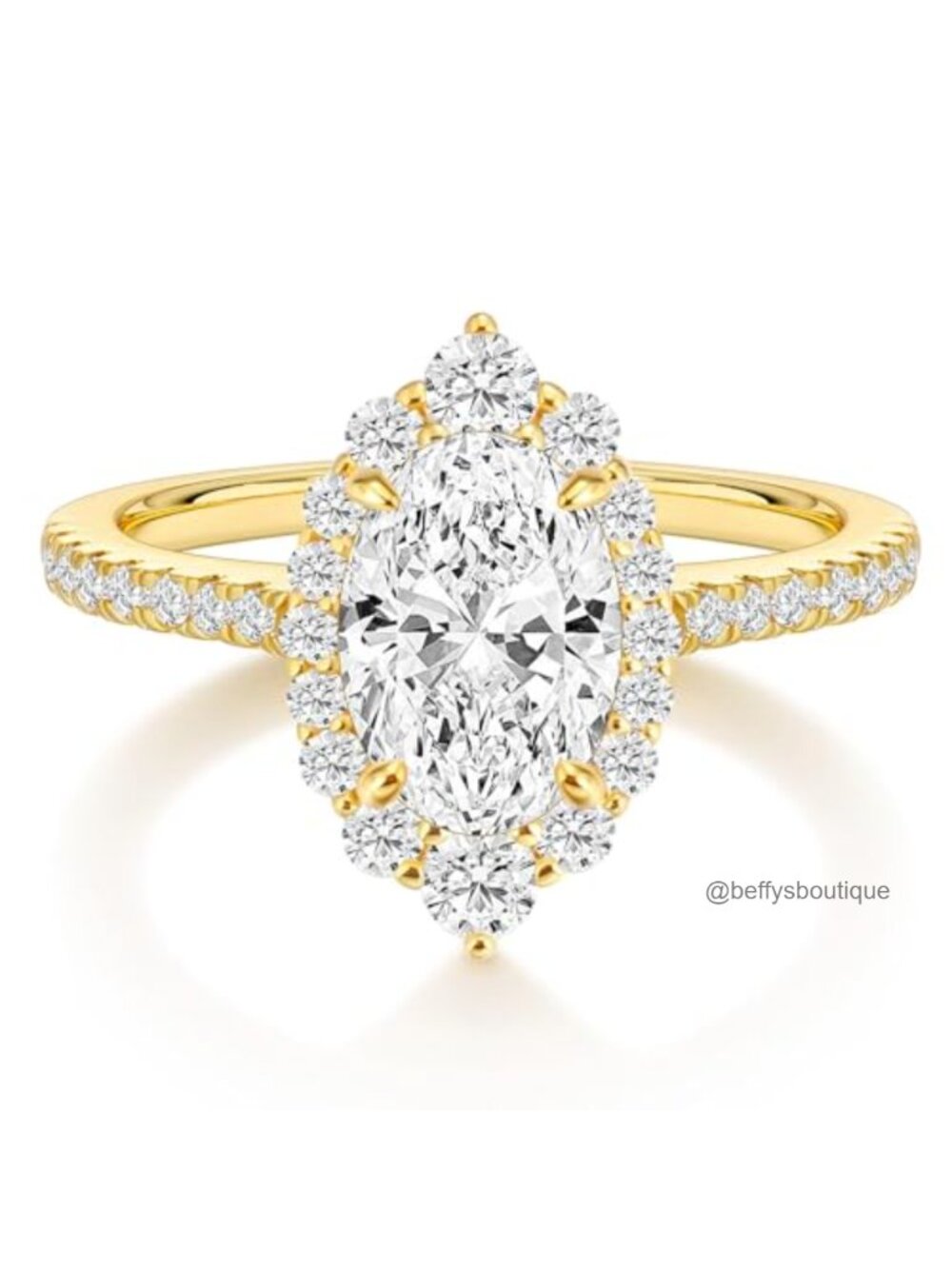 Oval Cut CZ Halo Engagement Ring 14K Gold Plated Wedding Band